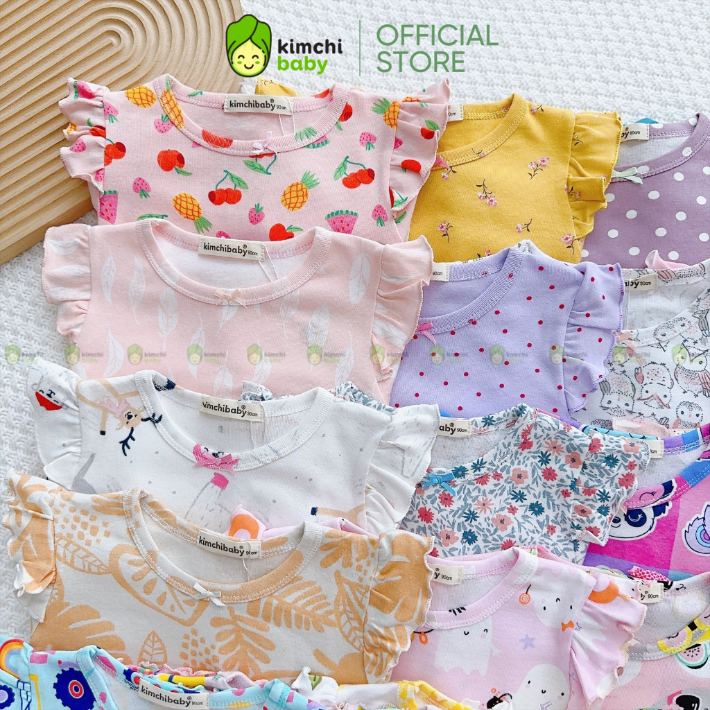 Đồ Bộ Dài Tay Bé Gái  KIMCHIBABY Vải Cotton Dư Xịn Hoạ Tiết Dễ Thương, Bộ Cánh Tiên Bèo Vai Cho Bé Mặc Thu Đông KCTD305