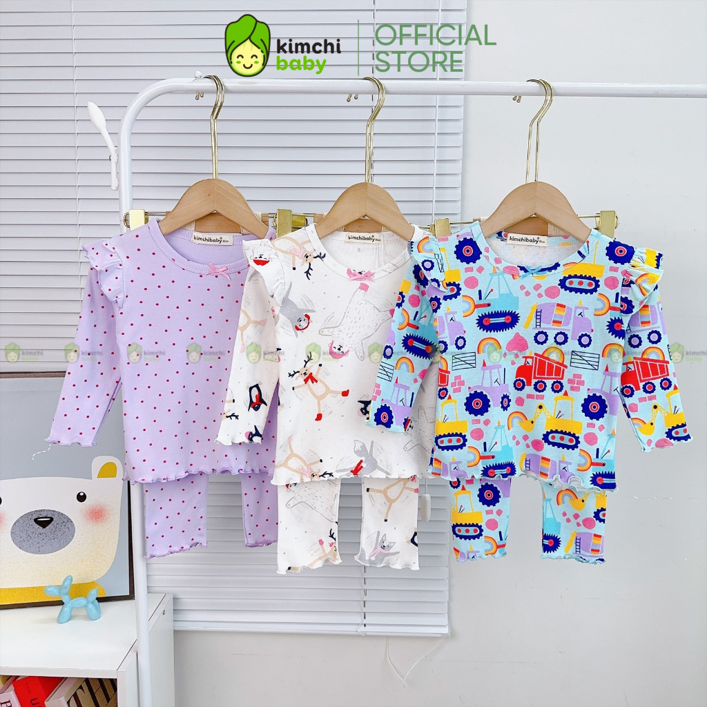 Bộ Dài Tay Cánh Tiên Bé Gái KIMCHIBABY Vải Cotton Dư Xịn Hoạ Tiết Dễ Thương, Đồ Bộ Cho Bé Mặc Thu Đông KCTD305