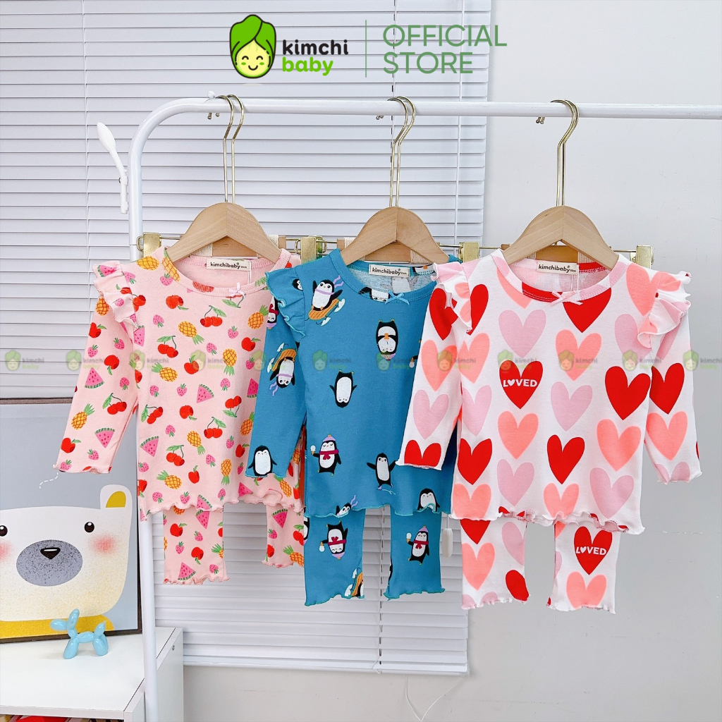 Bộ Dài Tay Cánh Tiên Bé Gái KIMCHIBABY Vải Cotton Dư Xịn Hoạ Tiết Dễ Thương, Đồ Bộ Cho Bé Mặc Thu Đông KCTD305
