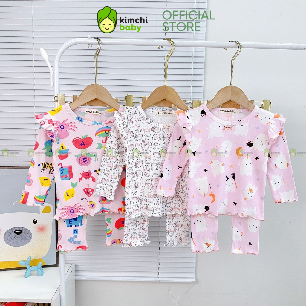 Bộ Dài Tay Cánh Tiên Bé Gái KIMCHIBABY Vải Cotton Dư Xịn Hoạ Tiết Dễ Thương, Đồ Bộ Cho Bé Mặc Thu Đông KCTD305