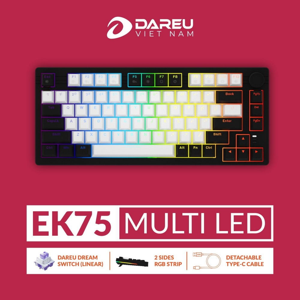Bàn phím cơ Dareu EK75 Multiled, Type-C  Black White