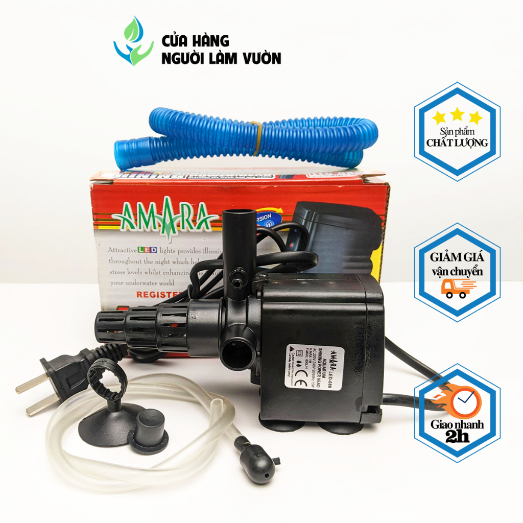 Máy bơm nước hồ cá kèm tạo oxy có đèn led 15w lưu lượng 800L/h