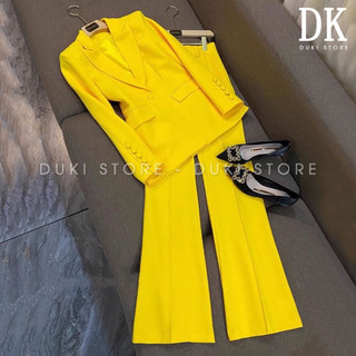 Bộ vest nữ 1 cúc hàn quốc ống loe màu vàng cao cấp dku0049 - duki store