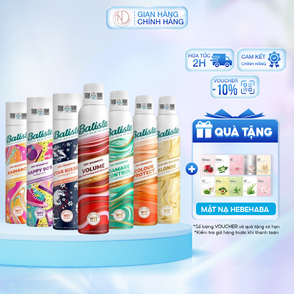 Dầu gội khô BATISTE Dry Shampoo 200ml hết ngứa hết bết dính tóc bồng bềnh tức thì