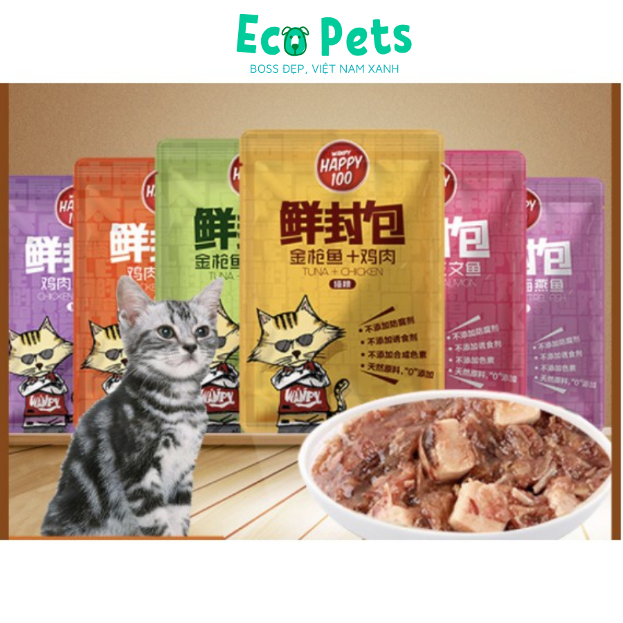 Thức ăn cho mèo ECOPETS pate cho mèo Wanpy Happy 100 bổ sung dinh dưỡng vi lượng chắc khoẻ xương