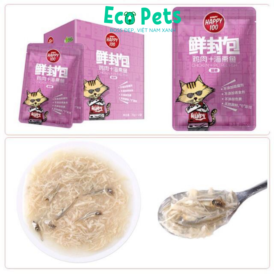 Thức ăn cho mèo ECOPETS pate cho mèo Wanpy Happy 100 bổ sung dinh dưỡng vi lượng chắc khoẻ xương