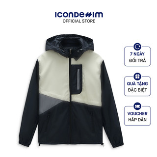 Áo khoác dù windbreaker jacket icondenim beige & black color block akid0046