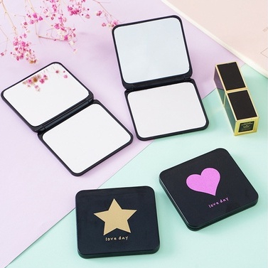 Gương trang điểm gấp gọn mini 2 mặt thường và phóng to màu đen vỏ nhám 7*6.5cm   Clovershop68