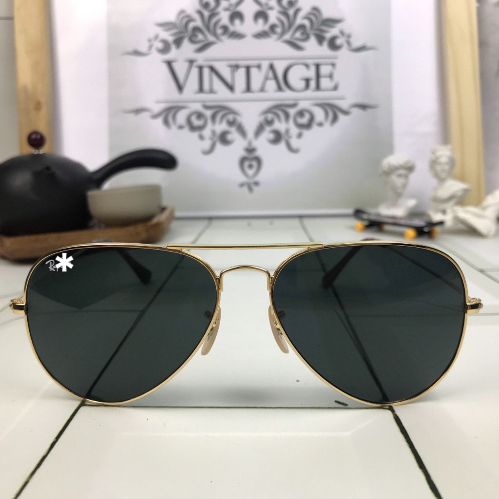 Kính mắt râm mát rayban của ý, 2nd, tròng thủy tinh xanh đen, gọng titan giọt lệ, dái dê, chuồn chuồn, unisex. ảnh thật