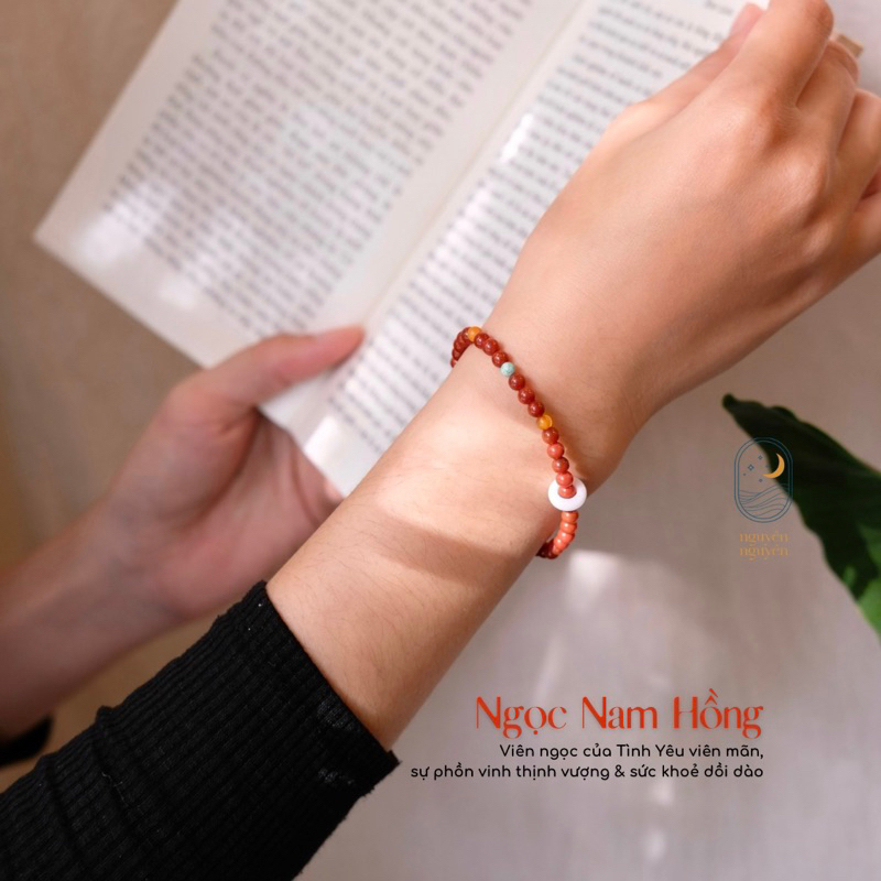 Vòng Tay Ngọc Nam Hồng Hạt 3mm Bình An Phong Thuỷ Tốt Lành
