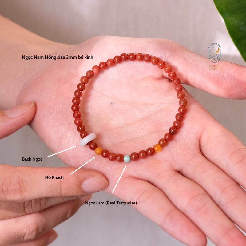 Vòng Tay Ngọc Nam Hồng Hạt 3mm Bình An Phong Thuỷ Tốt Lành