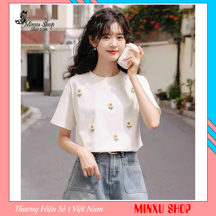 Áo phông hàng QC hình bông hoa dễ thương Minxu Shop PG28