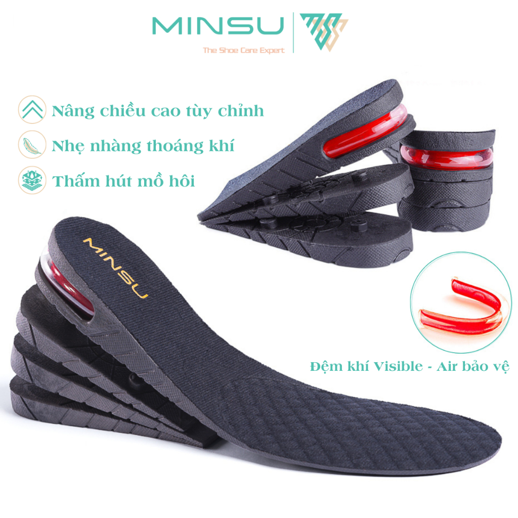 Lót Giày Tăng Chiều Cao Đệm Khí VISIBLE - AIR Thể Thao Năng Động Nam Nữ MINSU M5502 Khử Mùi, Miếng Độn Tháo lắp Dễ Dàng