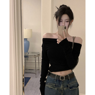 Áo trễ vai qc dài tay, áo thun nữ lệch vai dáng ôm vạt chéo sexy - dalyn