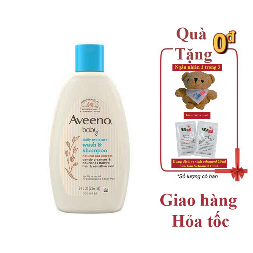 (Hàng cty - Quà) Sữa Tắm Gội Cho Bé Aveeno Baby Daily Moisturize Wash And Shampoo 236ml - dành cho da chàm
