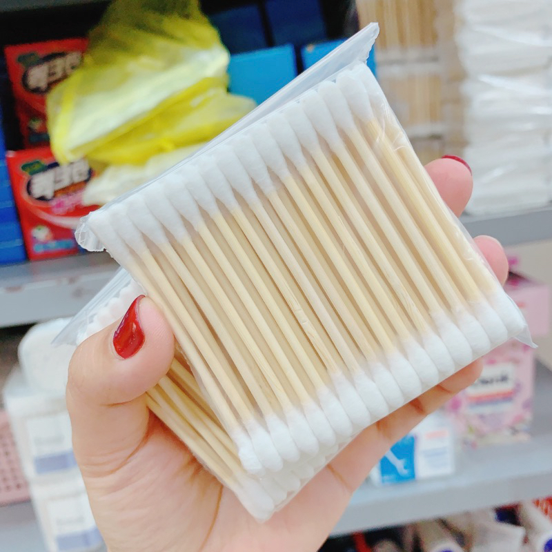 Gói 80 Tăm Bông Ngoáy Tai Thân Gỗ 2 Đầu Đa Năng