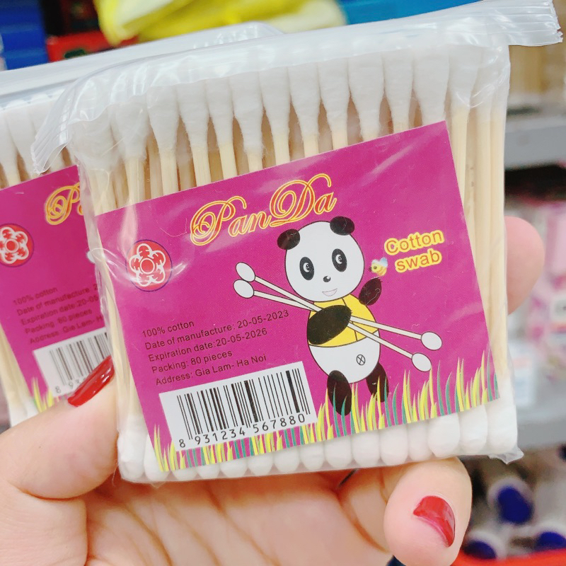 Gói 80 Tăm Bông Ngoáy Tai Thân Gỗ 2 Đầu Đa Năng