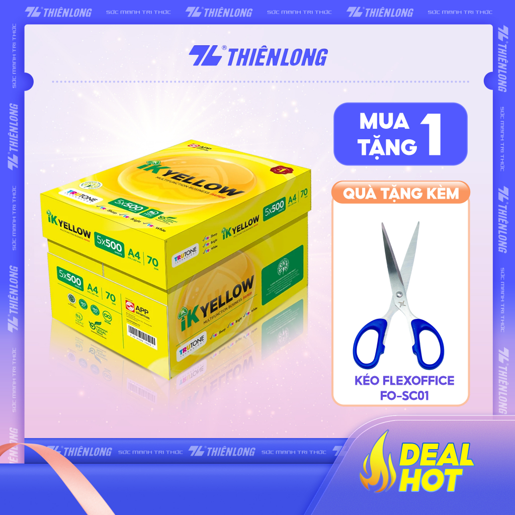 Combo 5 Ream giấy IK Yellow đa năng A4 70 gsm (500 tờ) - Hàng nhập khẩu Indonesia