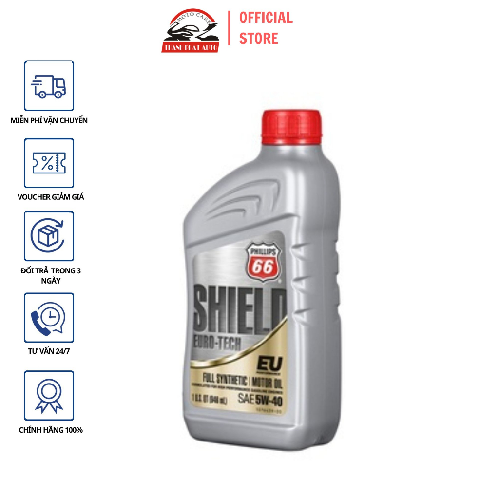 Nhớt Phillips 66 Shield choice 10W40 946ML nhập khẩu Mỹ cao cấp giành cho xe côn tay, xe số