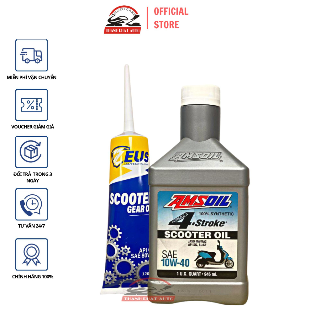 COMBO Nhớt AMSOIL 10W40 SCOOTER 4 Stroke 1L và nhớt LAP ZEUS SCOOTER GEAR OIL 120ML