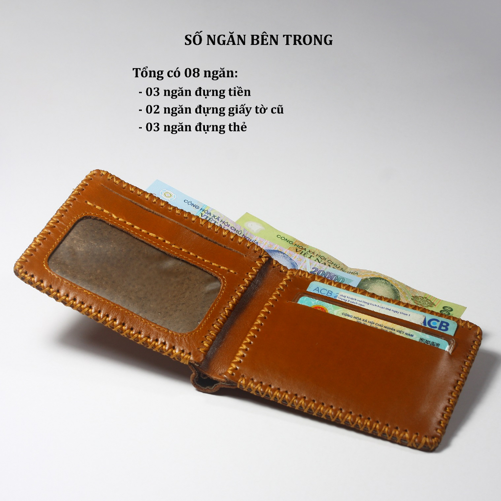 Ví nam  bóp nam ví tiền Menwis V01 da bò Pullup cao cấp may viền thủ công, bên trong lót da bảo hành 12 tháng