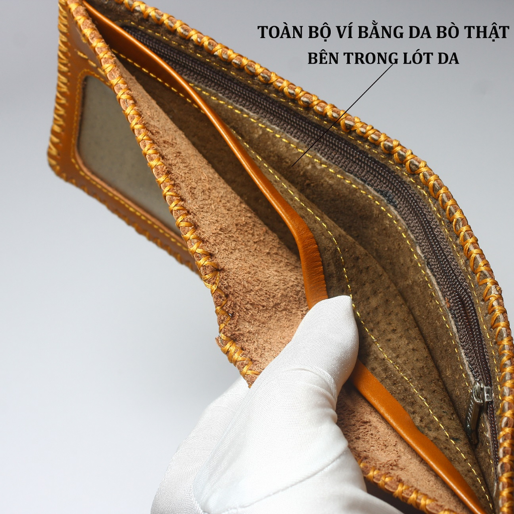 Ví nam  bóp nam ví tiền Menwis V01 da bò Pullup cao cấp may viền thủ công, bên trong lót da bảo hành 12 tháng