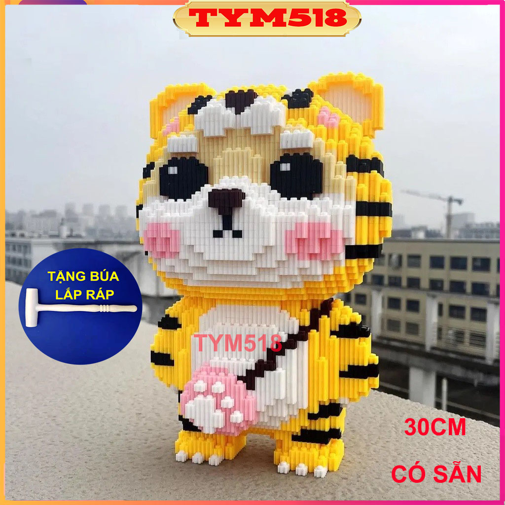 Đồ chơi Xếp hình lắp ráp 3D con hổ vàng 30cm mô hình cỡ lớn nannoblock bear brick.