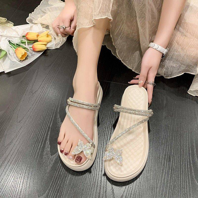 Dép Quai Dây Đính Đá, Sandal Nữ, Đế Độn 5cm Thời Trang Mới Dành Cho Nữ