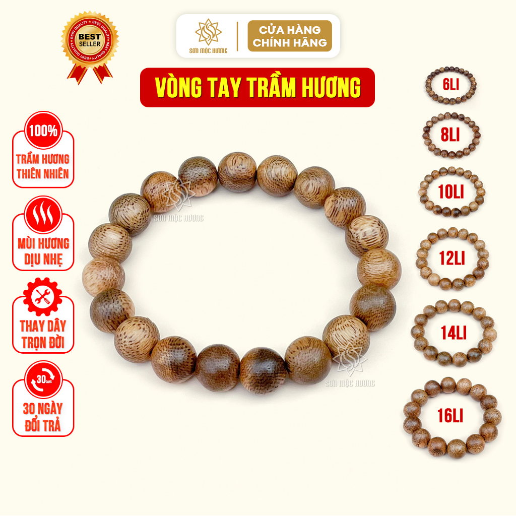 Vòng tay trầm hương tròn đơn Sơn Mộc Hương đeo tay nam nữ mang ý nghĩa phong thủy may mắn tài lộc