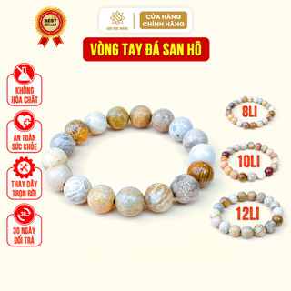  Vòng tay đá san hô tròn đơn hóa thạch hoa cúc Sơn Mộc Hương đeo tay nam nữ phong thủy tài lộc 