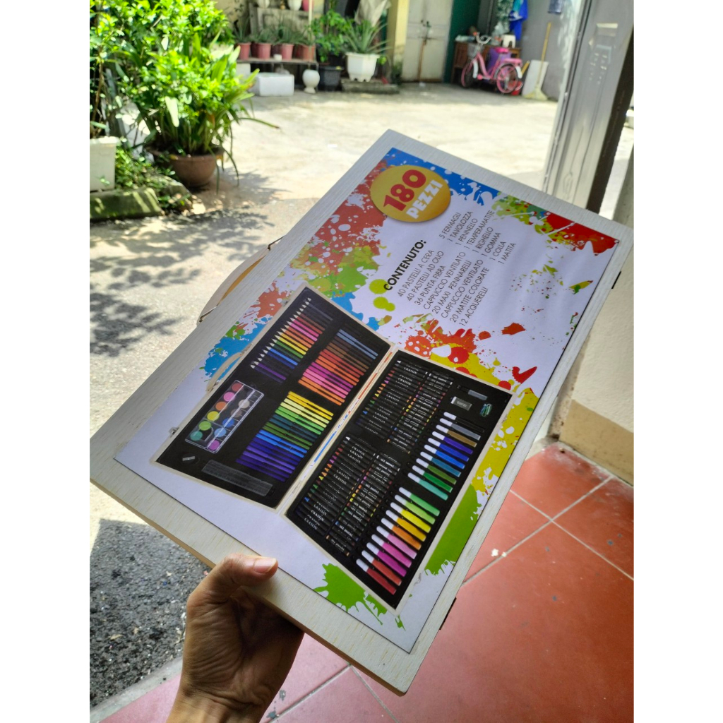 Bộ bút màu đa năng 180 chi tiết làm quà tặng sinh nhật cho bé, hộp màu vẽ đa năng