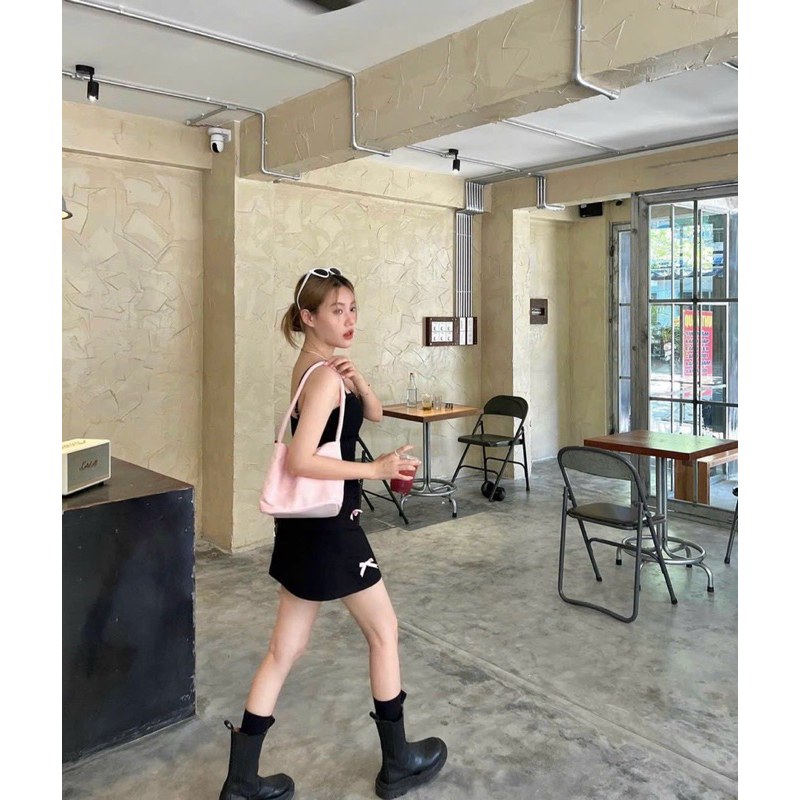 Set Đen Đính Nơ Hồng Kèm Áo Khoác Hàng Thiết Kế Loại 1