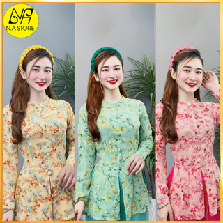 Áo bà ba vải lụa hoa dây kéo, áo tay dài, cổ tròn viền hạt n.a store - al068