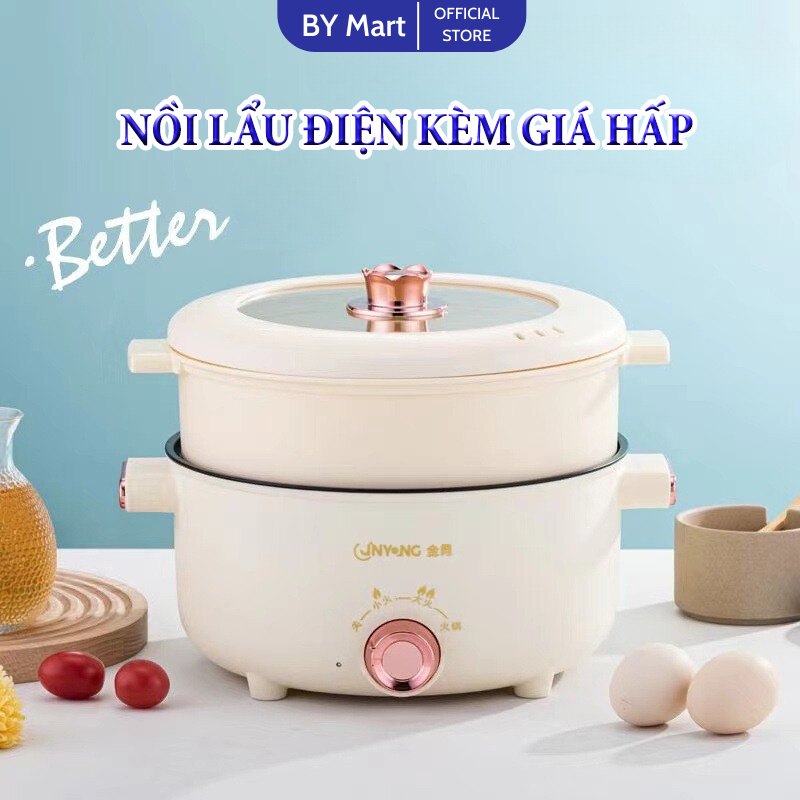 Nồi Lẩu Điện Đa Năng Chống Dính 2 Tầng 4 Chế Độ Nhiệt Công Suất Cao Dung Tích 3.5L Chiên Sào Luộc Hấp Dùng Cho Gia Đình
