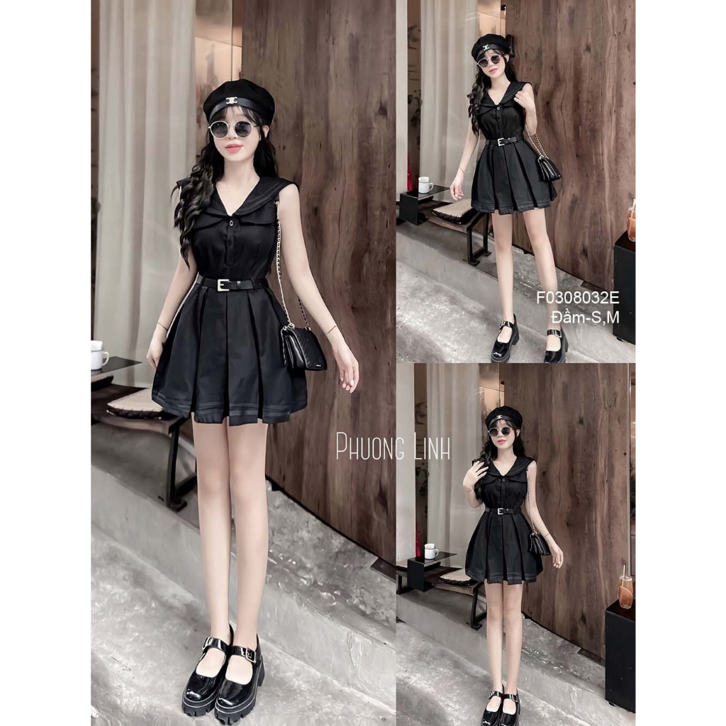 Đầm xòe cổ tim sát nách xếp ly kiểu tiểu thư Freesize dưới 55kg