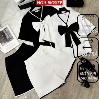  Set đồ bộ bigsize nữ kiểu cổ tim nơ chất cotton lạnh MON big size 50 - 90kg