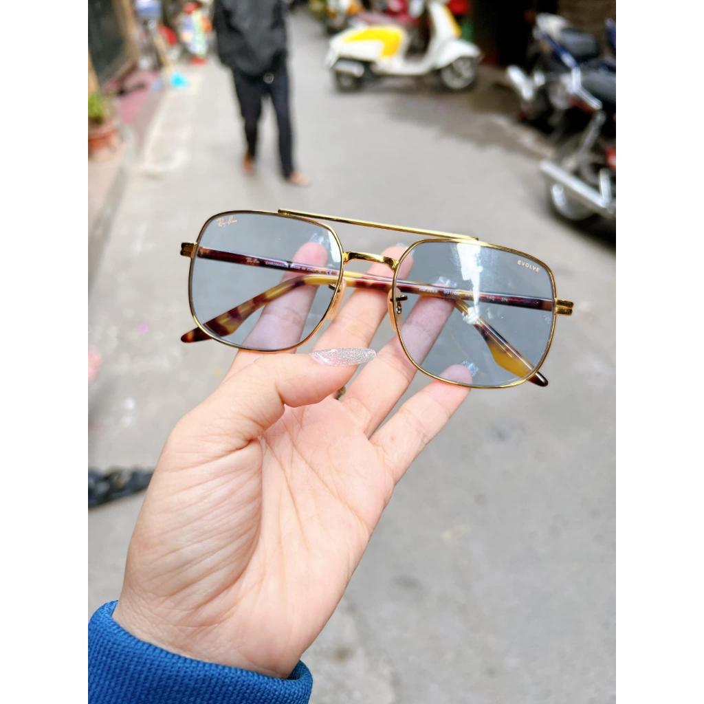 Kính râm mát thời trang rayban ý, 2nd tròng thủy tinh xanh da trời, gọng vuông xéo unisex, thời trang du lịch. ảnh thật