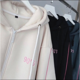 Áo khoác nỉ 90S line hồng peonyb nữ - Khoát hoodie zip form rộng tay bồng kiểu dáng bánh bèo hotgirl phong cách hàn quốc