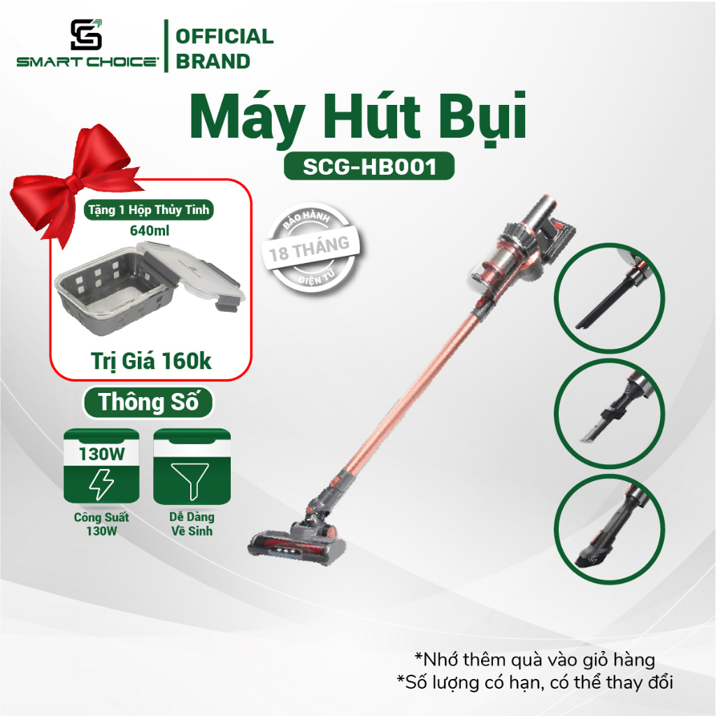 Máy Hút Bụi Smartchoice (Pin Sạc) Scg - Hb001 Cầm Tay Đa Năng Công Suất 130W Lực Hút Mạnh - Bh 18 Tháng