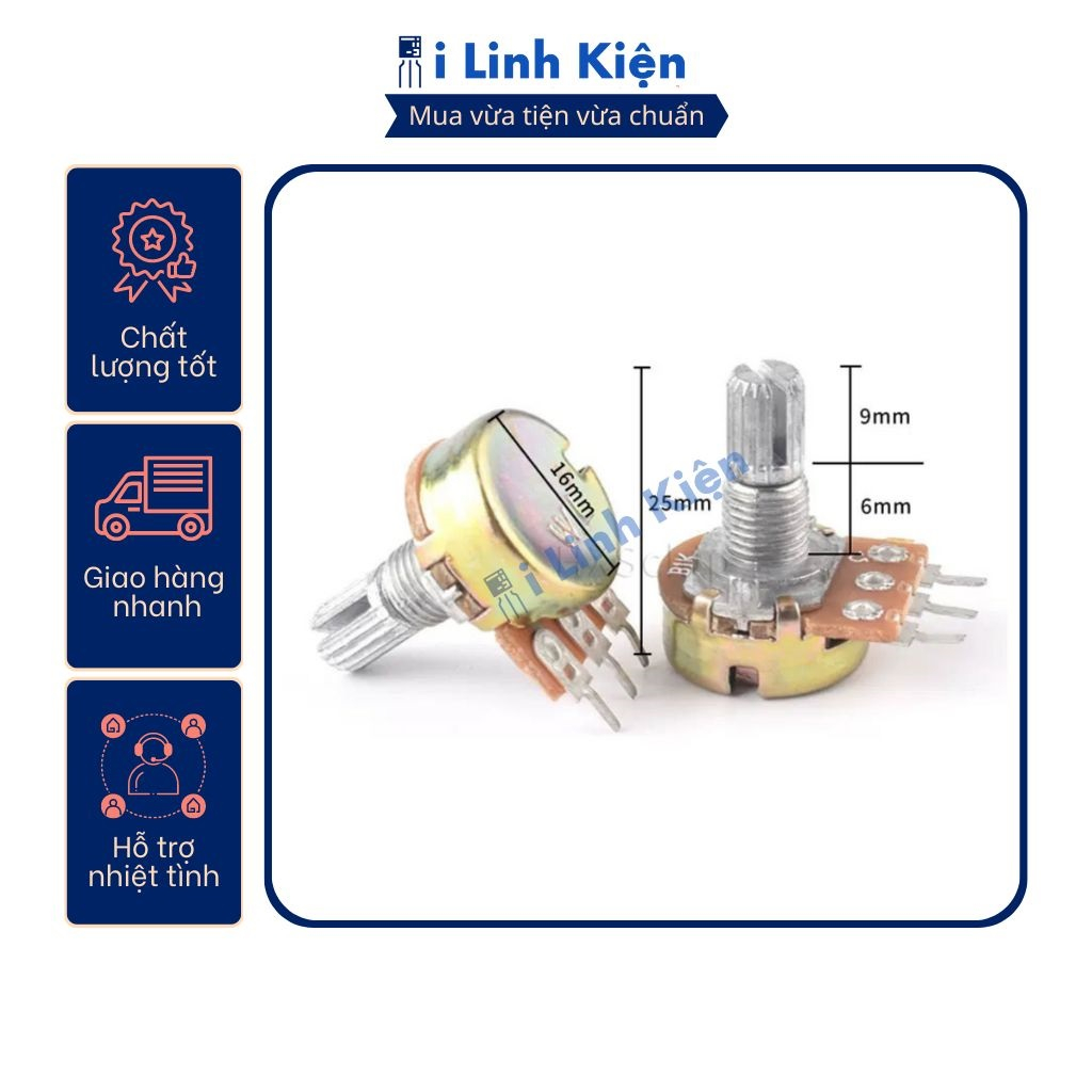 Triết áp đơn 1K 2K 5K 10K 20K 50K 100K 250K 500K 1M WH148 15mm chất lượng tốt.