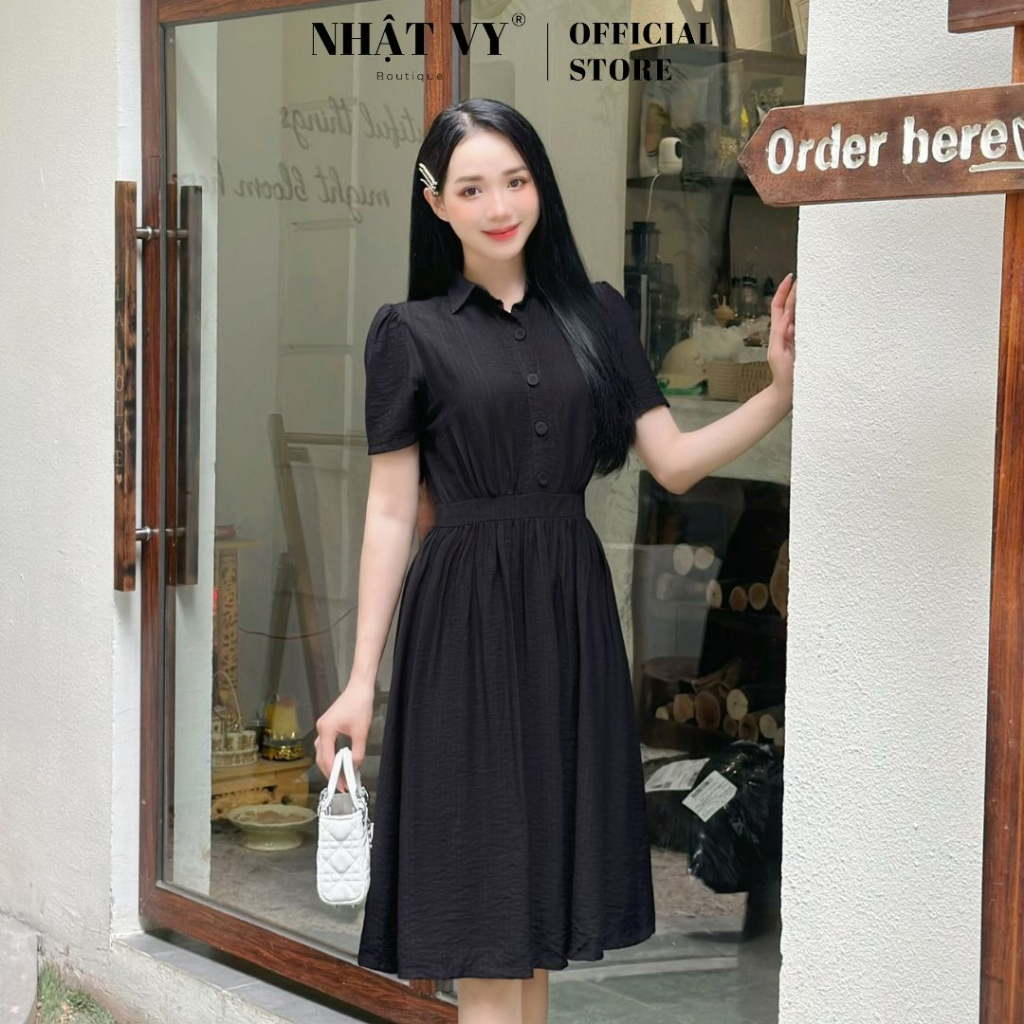 Đầm sơ mi công sở Nhật Vy dáng ôm tay ngắn chất lụa phù hợp đi chơi cafe sang chảnh nhẹ nhàng - D2817