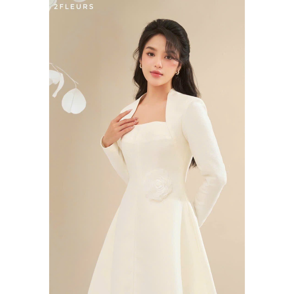 Đầm váy nữ xòe dự tiệc dài tay đính phụ kiện hoa xinh xắn thật sự phù hợp với mọi phong cách