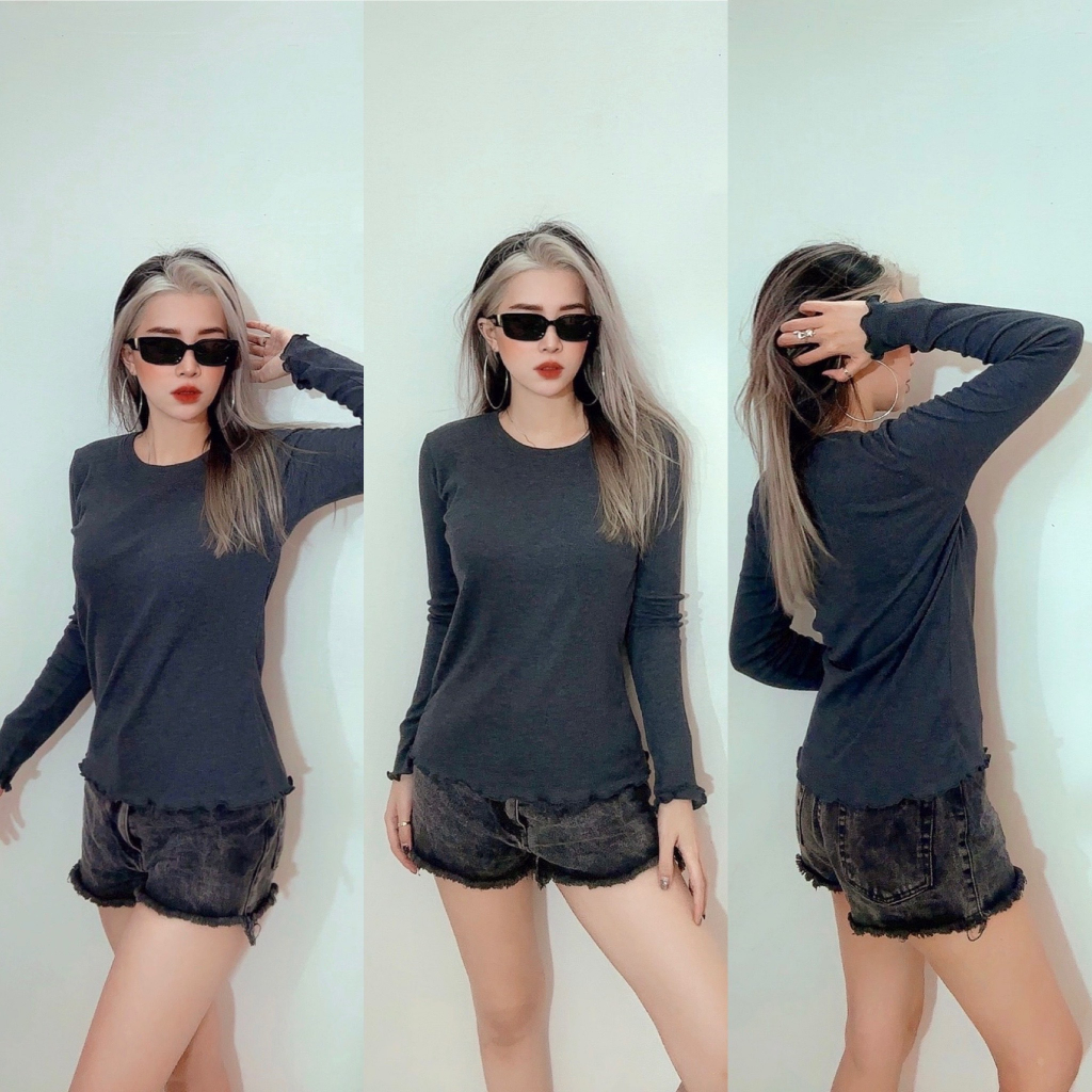 Áo Thun Tay Dài Chất Liệu Thun Gân Sang Trọng VNXK
