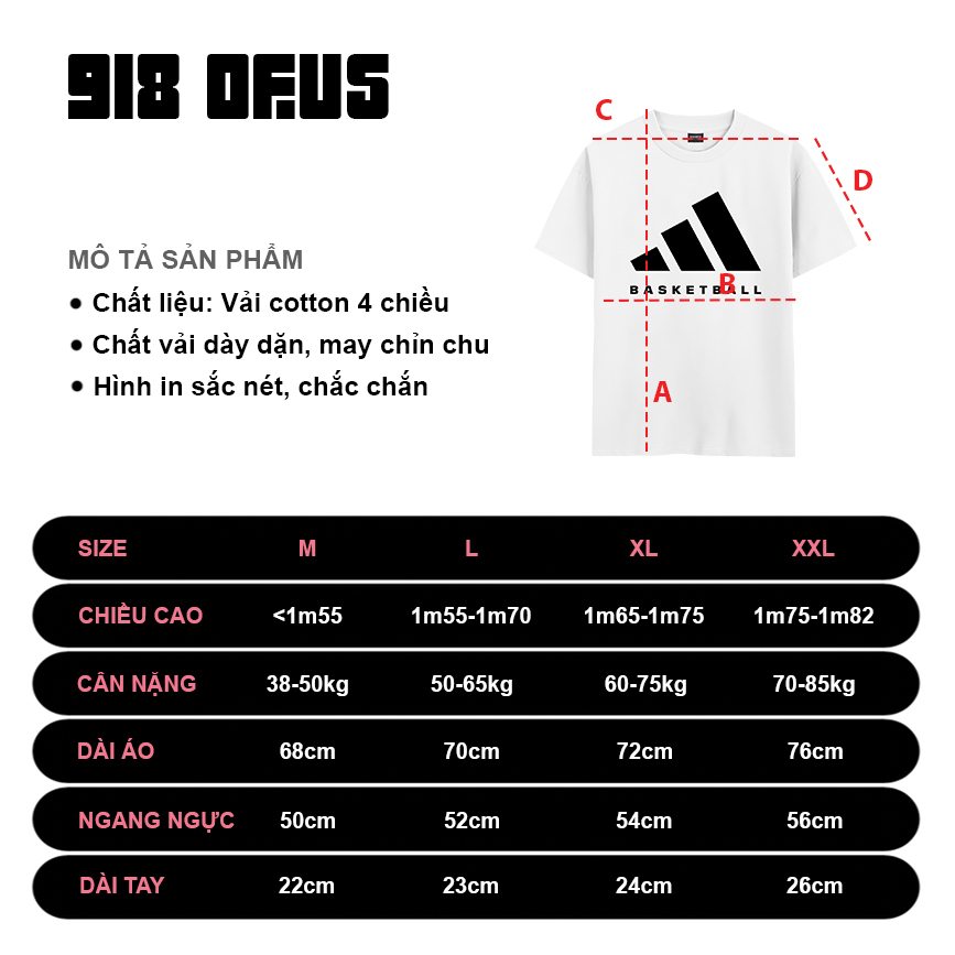 Áo phông Adidas Basketball unisex rộng chất áo thun cotton nam nữ 918 Ofus