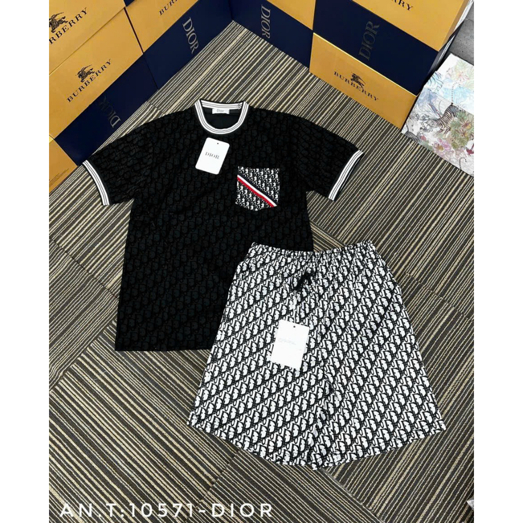 Bộ nam mặc hè Dior chất liêu cotton cá sấu cao cấp phong cách năng động