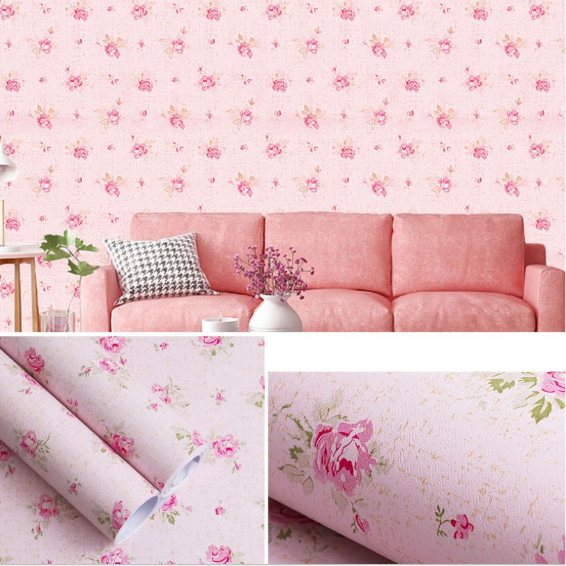 Decal Giấy Dán Tường Decor Kim Vinh Tông Màu Hồng Cuộn 5m Khổ 45cm Có Keo Sẵn