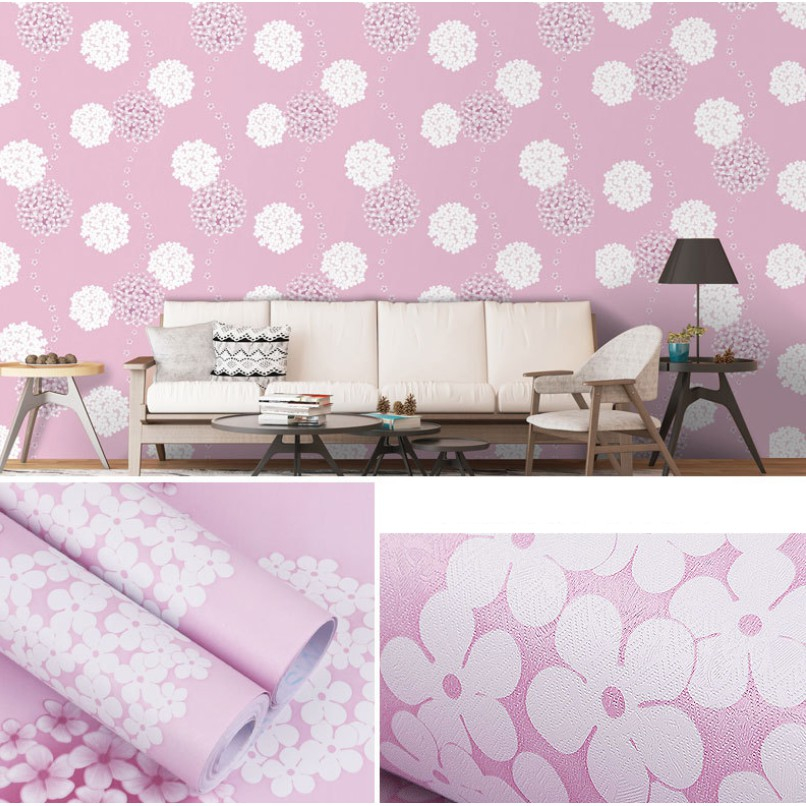 Decal Giấy Dán Tường Decor Kim Vinh Tông Màu Hồng Cuộn 5m Khổ 45cm Có Keo Sẵn