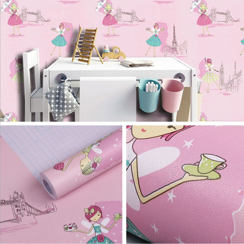 Decal Giấy Dán Tường Decor Kim Vinh Tông Màu Hồng Cuộn 5m Khổ 45cm Có Keo Sẵn