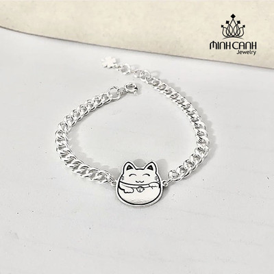 Lắc Bạc Mèo Ú Miễn Phí Khắc Tên Cho Bé - Minh Canh Jewelry