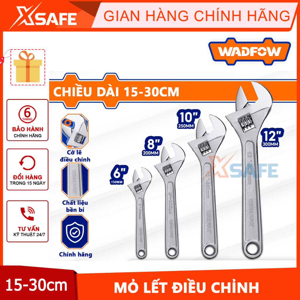 Mỏ lết WADFOW chiều dài 6-12inch, kích thước kẹp lên đến 35mm, thép C45 cứng chắc bền bỉ - Chính hãng